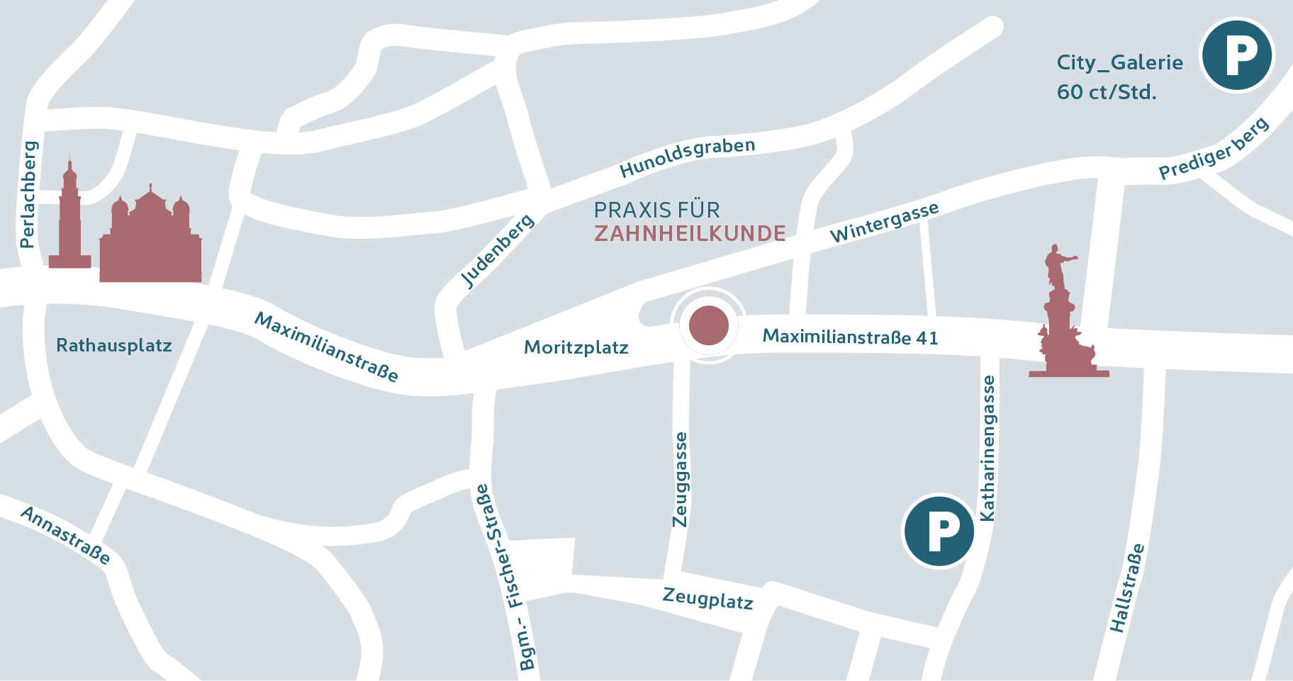 Anfahrt zur Praxis für Zahnheilkunde, Augsburg
